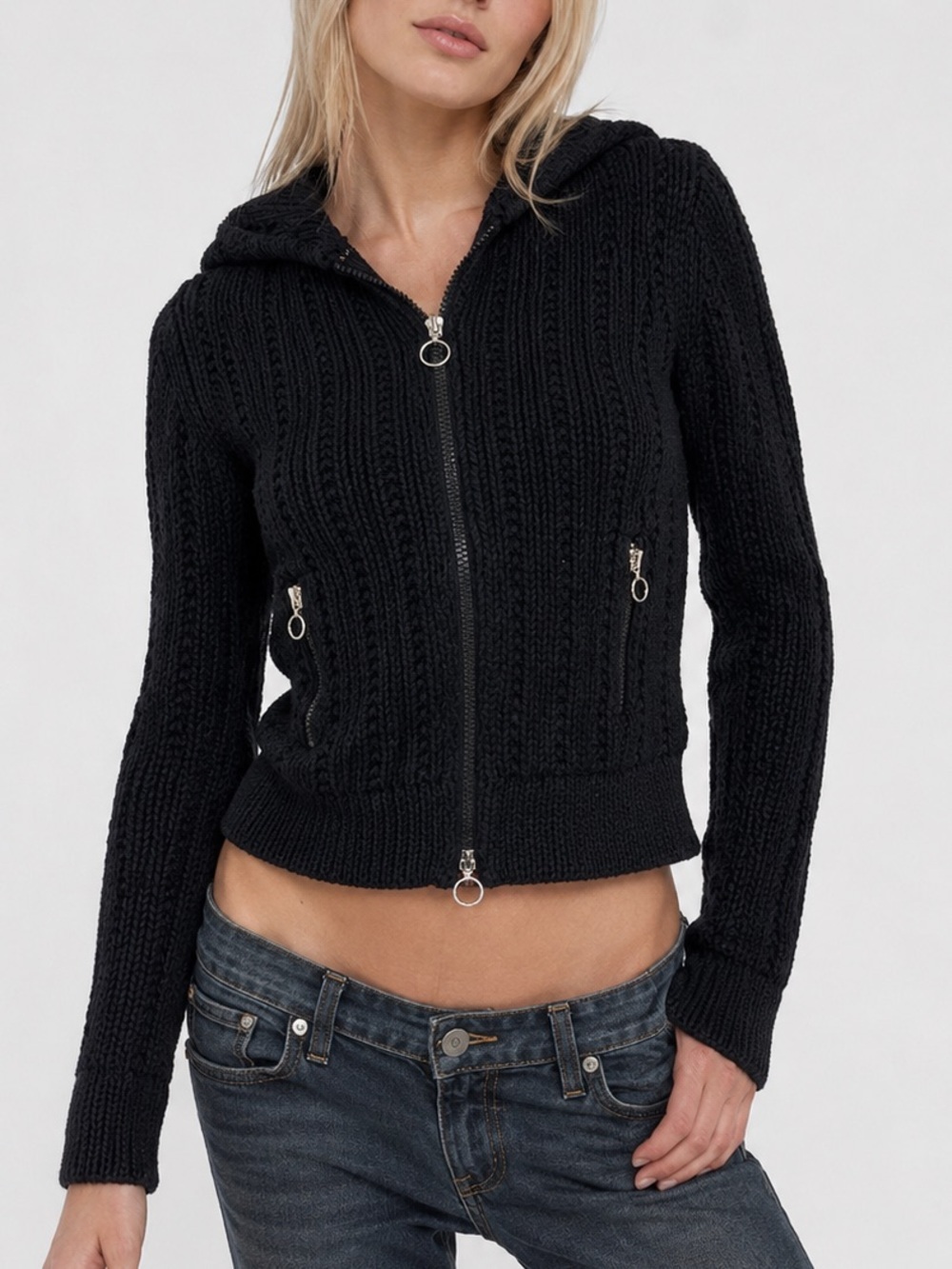 Vintage Y2K Marc Jacobs Black Wool Cotton Blend Zip Up Sweater XS